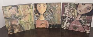 Kelly Rae Roberts Canvas Wall Art Trio Mixed Media Tiles DEMDACO 2009 8x8x1